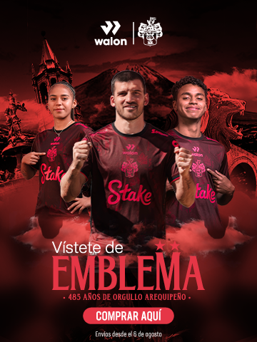 Jugadores de Melgar posan con la camiseta oficial Aniversario 2025 frente a un fondo con símbolos icónicos de Arequipa. ¡Compra Aquí!